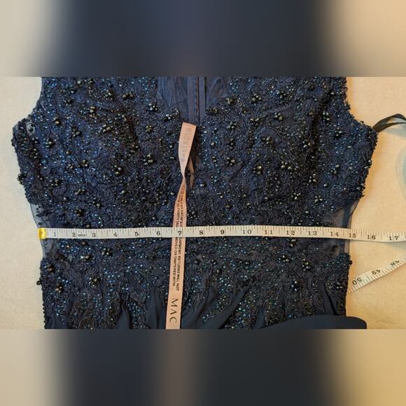 Mac Duggal Navy Applique Cap Sleeve Bodice Flowy Gown Size 6 - Picture 7 of 9